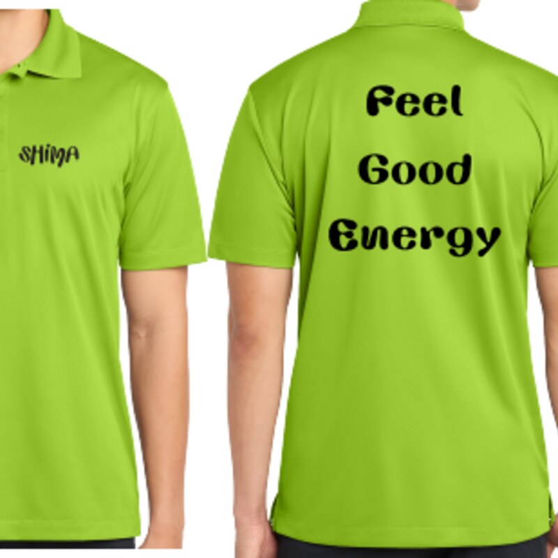 SHIMA lime green performance polo front and back view